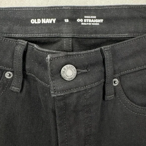 Old Navy OG Straight Jeans Womens 12 High Rise Built-In Warm Black Stretch NEW - Picture 3 of 9